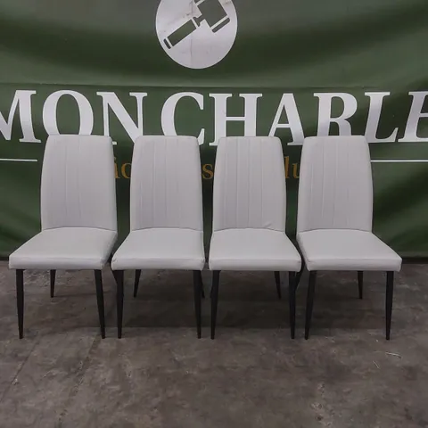 SET OF 4 QUALITY DESIGNER FAUX LEATHER LIGHT GREY DINING CHAIRS 
