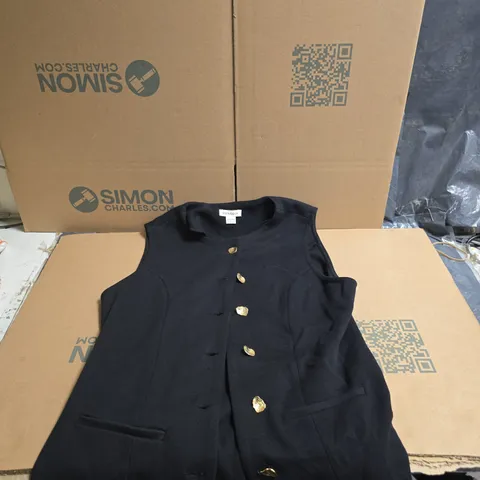 MONSOON BLACK SLEEVELESS BLAZER WITH GOLD BUTTONS, UK 10