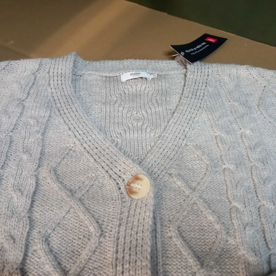 COTTON TRADER OATMEAL KNITTED CARDIGAN - SIZE 16