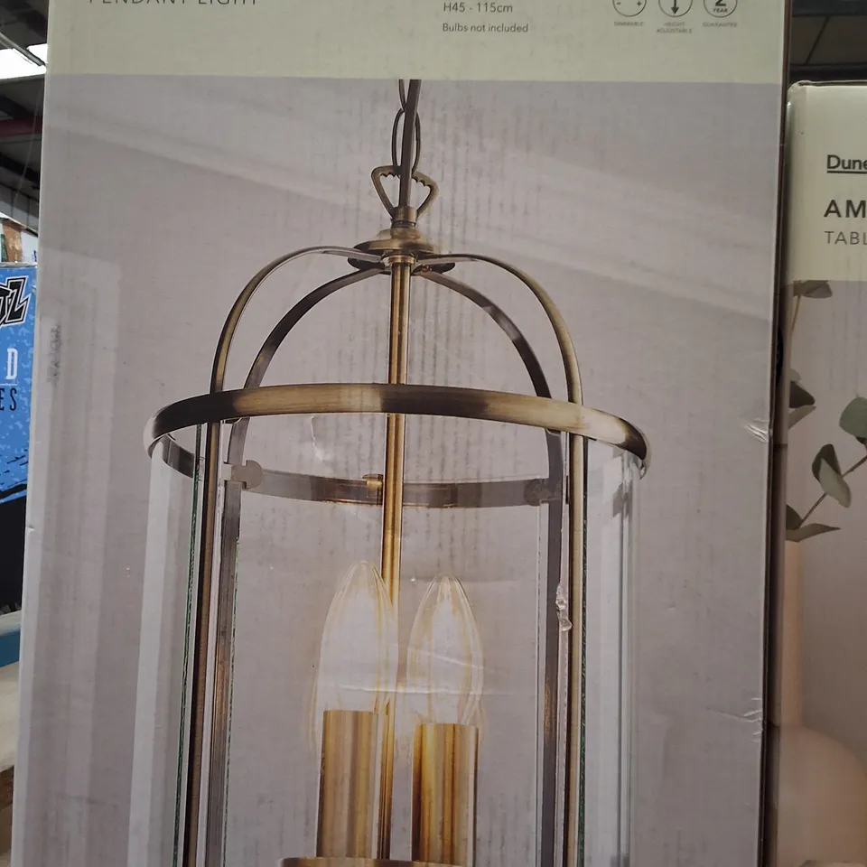DUNELM HURRICANE PENDANT LIGHT – ANTIQUE BRASS & GLASS (BULBS NOT INCLUDED)