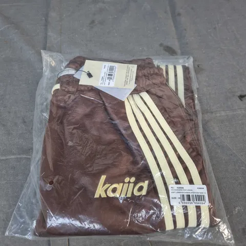 KAIJA EMBROIDERED TRICOT JOGGERS – SOFT LEMON & CHOCOLATE, SIZE UK 10