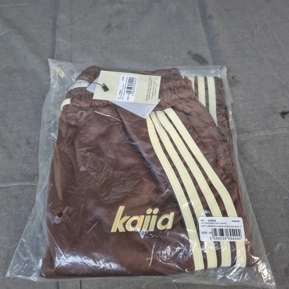 KAIJA EMBROIDERED TRICOT JOGGERS – SOFT LEMON & CHOCOLATE, SIZE UK 10