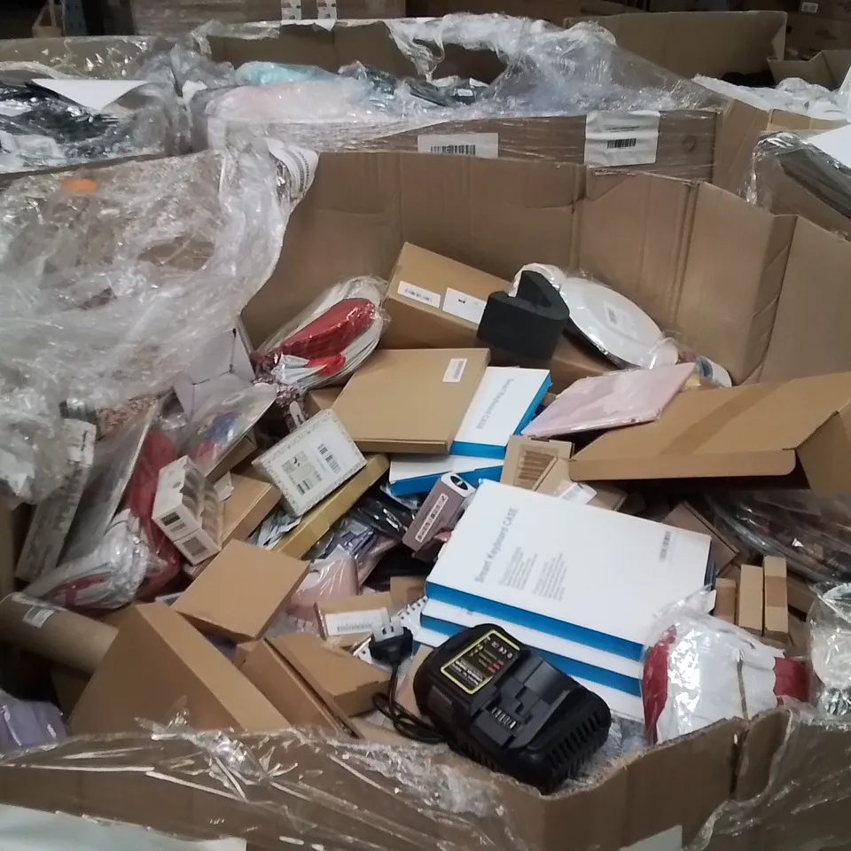 PALLET OF PARTY SUPPLIES,TECH CASES,BATTERIES,TOOLS PRODUCTS TO INCLUDE;SMART KEYBOARD CASE,TABLET CASE