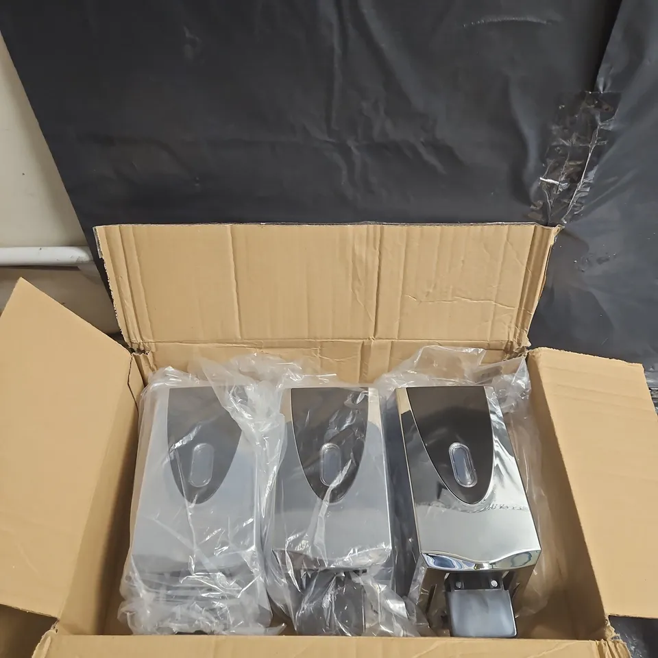 SAVONA SOAP DISPENSER – SET OF 3 (CHROME WITH BLACK FRONT)