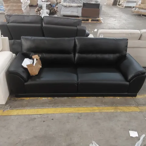 QUALITY DESIGNER 3-SEATER FAUX LEATHER BLACK SOFA