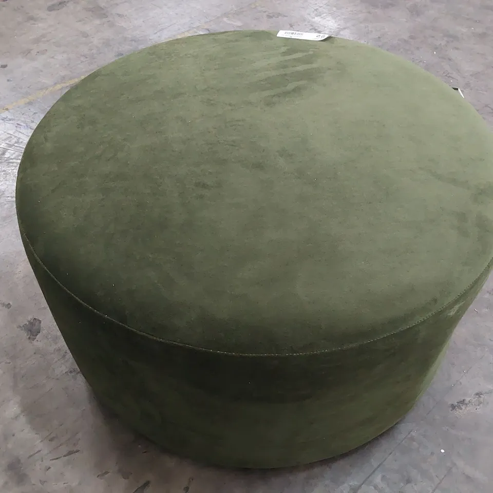 QUALITY BRITISH MADE LOUNGE Co LARGE CIRCULAR FOOTSTOOL PLUSH GREEN FABRIC 