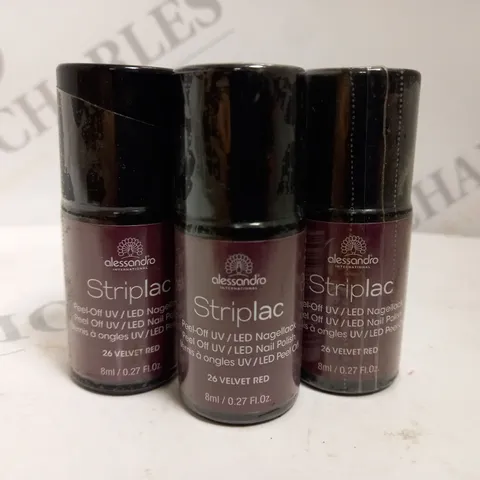 BOX OF APPROX 17 X 8ML ALESSANDRO STRIPLAC PEEL-OFF UV LED NAIL POLISH #26 VELVET RED 
