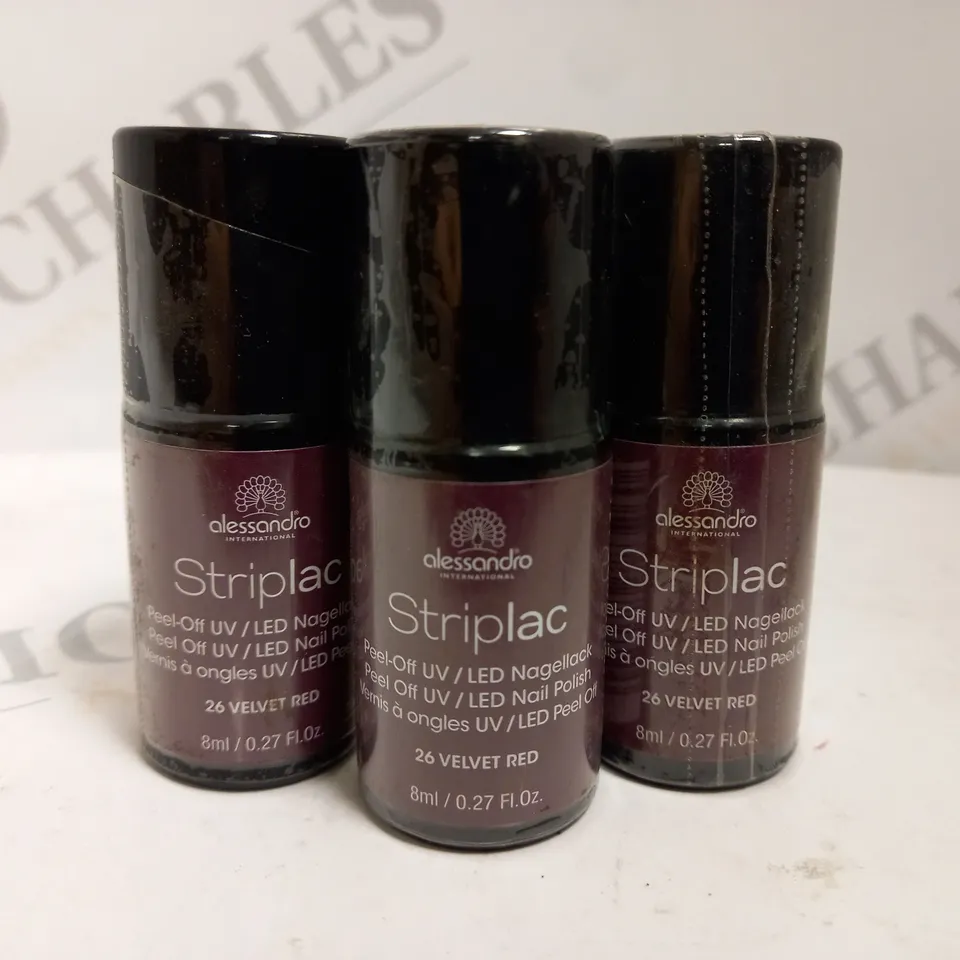 BOX OF APPROX 17 X 8ML ALESSANDRO STRIPLAC PEEL-OFF UV LED NAIL POLISH #26 VELVET RED 