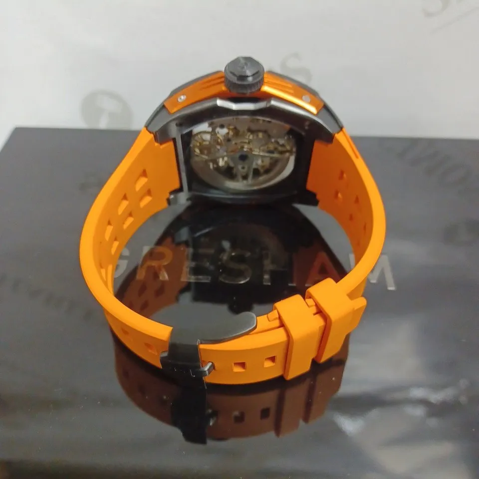 BOXED GRESHAM G1 SPECIAL EDITION WATCH - AUTOMATIC - STAINLESS STEEL CAE  - RUBBER STRAP - SKELETON FACE - WATER RESISTANT 5 ATM. 