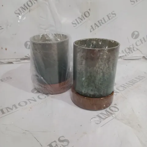 MY HOME STORIES SET OF 2 GREEN OMBRE TEALIGHT CANDLE HOLDER