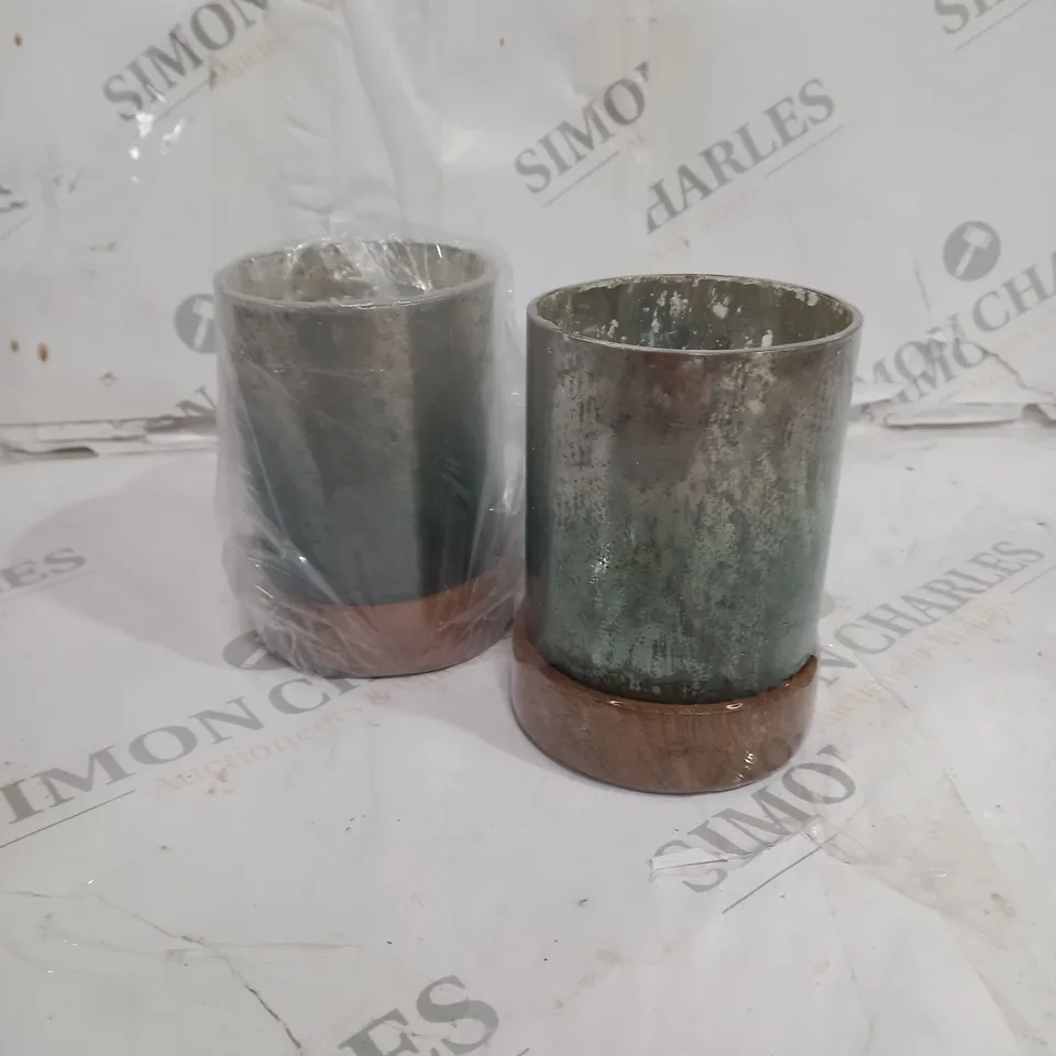MY HOME STORIES SET OF 2 GREEN OMBRE TEALIGHT CANDLE HOLDER