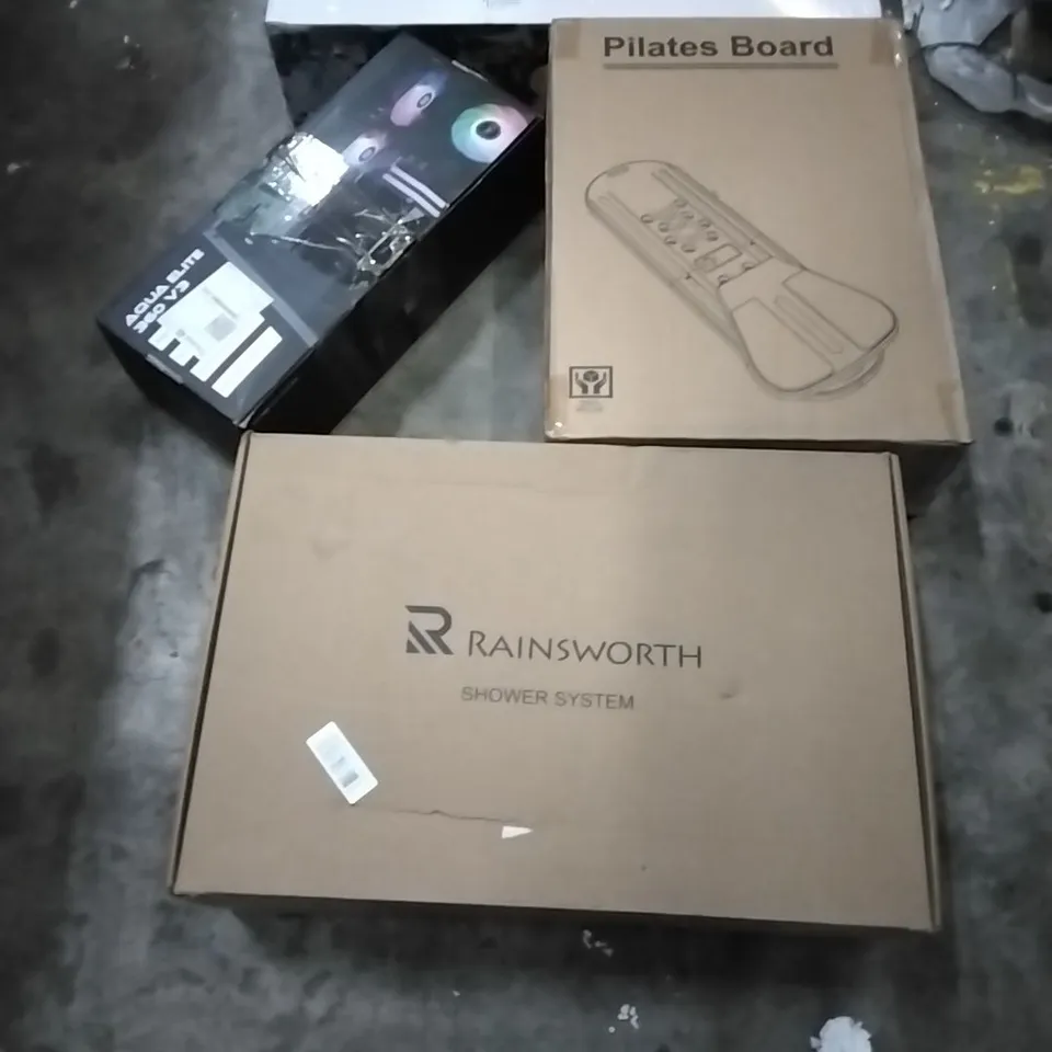 PALLET OF HOUSEHOLD ITEMS TO INCLUDE RADIANT HEATER,AQUA ELITE 360, PILATES BOARD, SHOWER SYSTEM AND OTHER ASSORTED ITEMS...