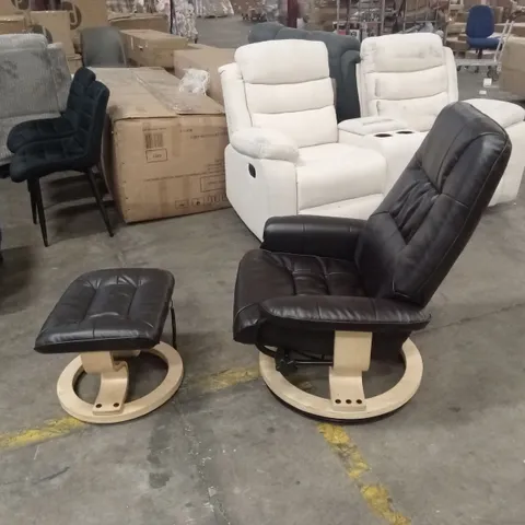 DESIGNER BROWN FAUX LEATHER SWIVEL CHAIR WITH STOOL