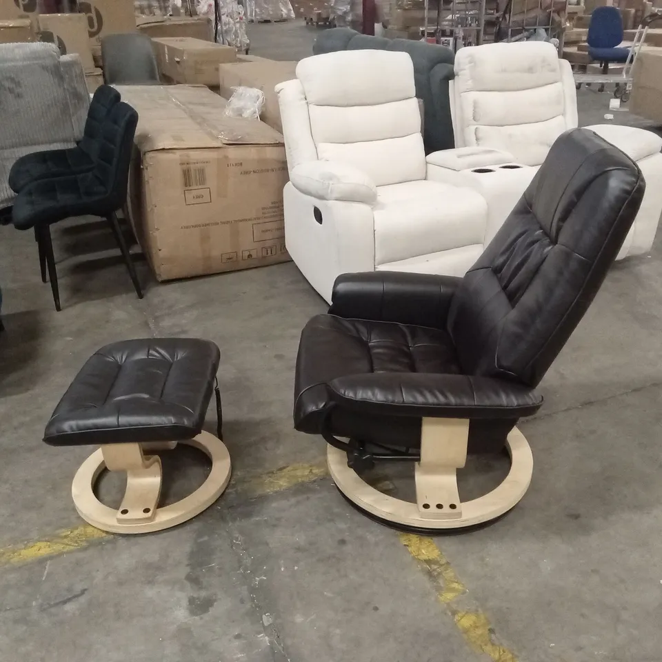 DESIGNER BROWN FAUX LEATHER SWIVEL CHAIR WITH STOOL