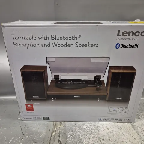 BOXED LENCO LS-100WD V2 BELT DRIVE TURNTABLE WITH WOODEN SPEAKERS