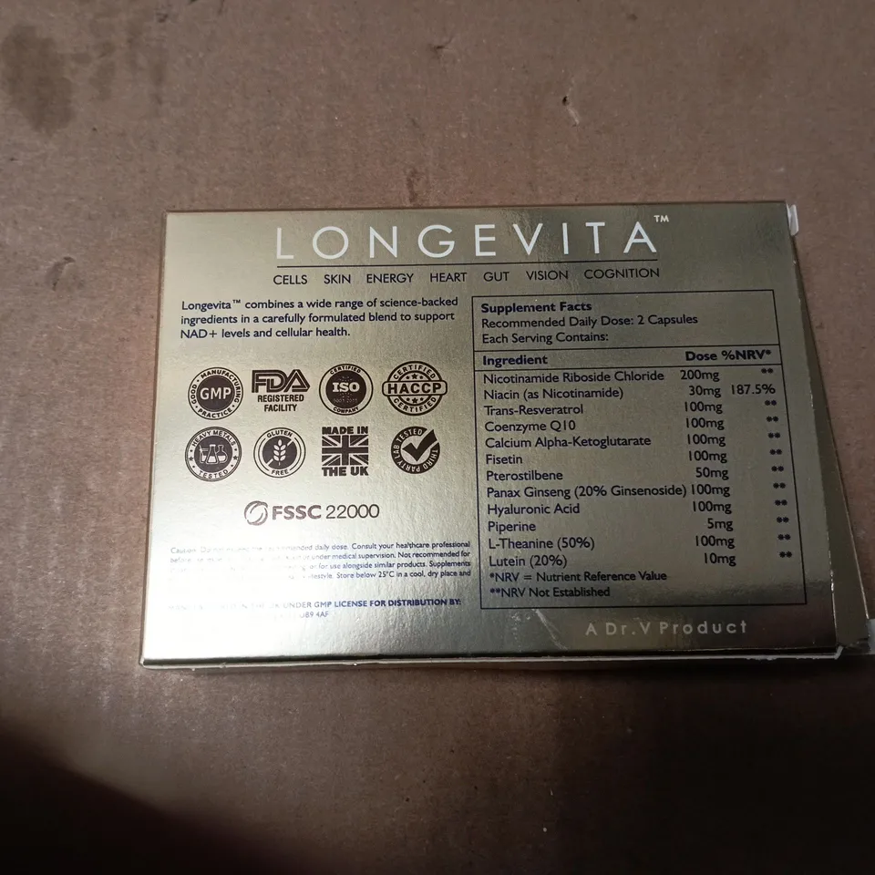 LONGEVITA NAD+ BOOST – THE LONGEVITA SUPPLEMENT, 30 VEGAN CAPSULES