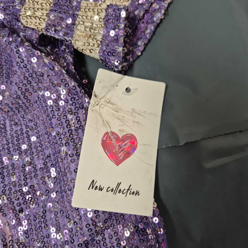 NEW COLLECTION PURPLE SEQUIN SHORT-SLEEVE TOP – UK 8