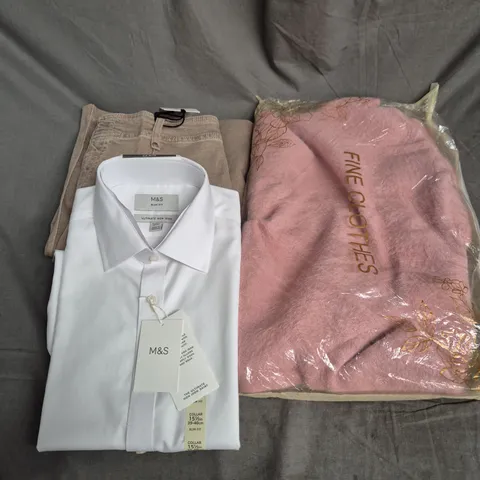 BOX OF APPROXIMATELY 20 ASSORTED CLOTHING ITEMS TO INCLUDE SHIRT, JUMPSUIT, TROUSERS, ETC