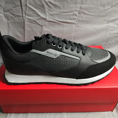 BOXED PAIR OF HUGO BOSS ICELIN TRAINERS – BLACK, MEN'S SNEAKERS, UK 8 (EU 42)