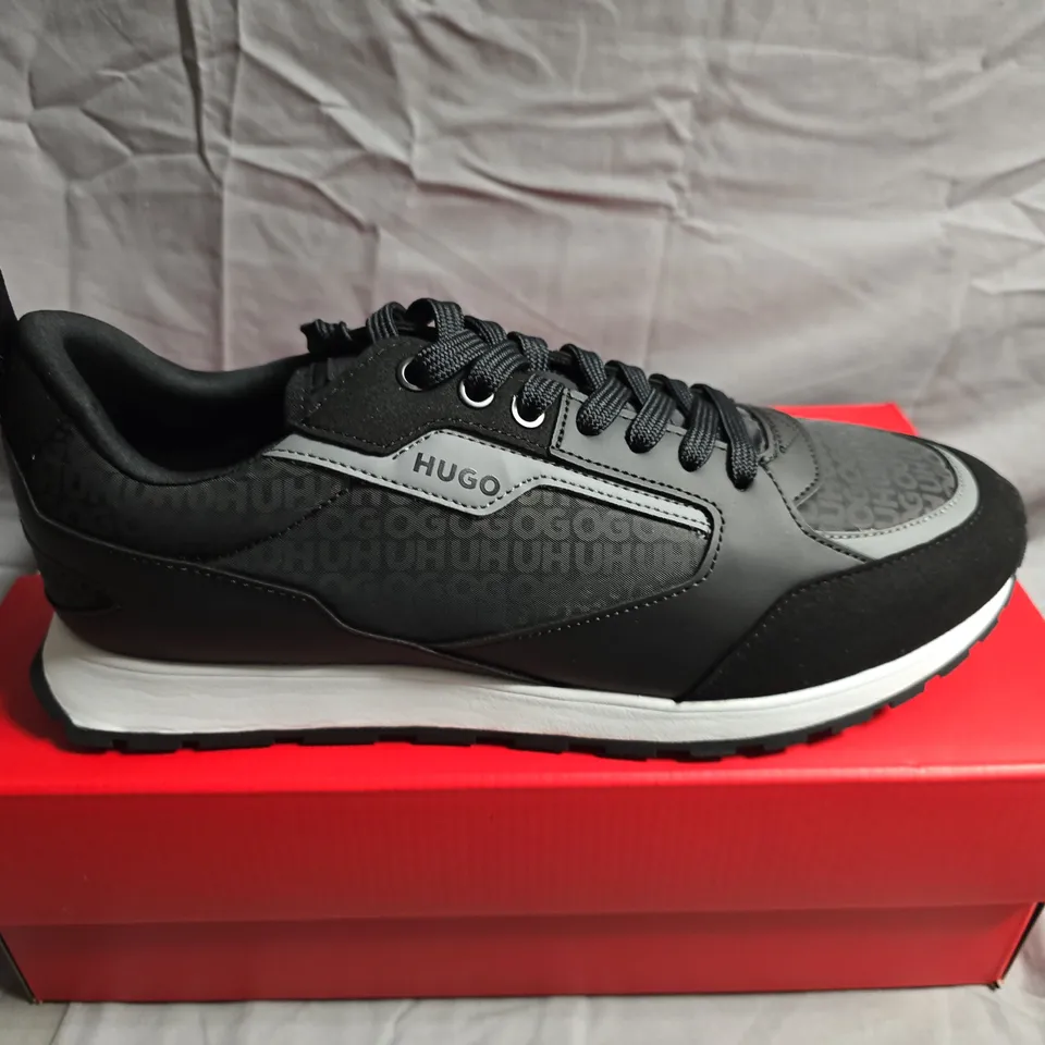 BOXED PAIR OF HUGO BOSS ICELIN TRAINERS – BLACK, MEN'S SNEAKERS, UK 8 (EU 42)