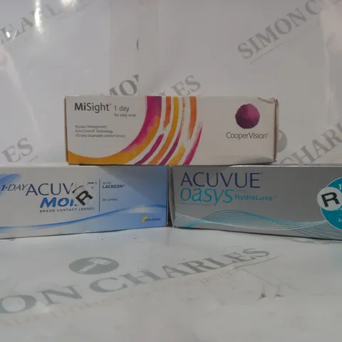 APPROXIMATELY 20 ASSORTED HOUSEHOLD ITEMS TO INCLUDE ACUVUE MOIST CONTACT LENSES, ACUVUE OASYS CONTACT LENSES, ETC