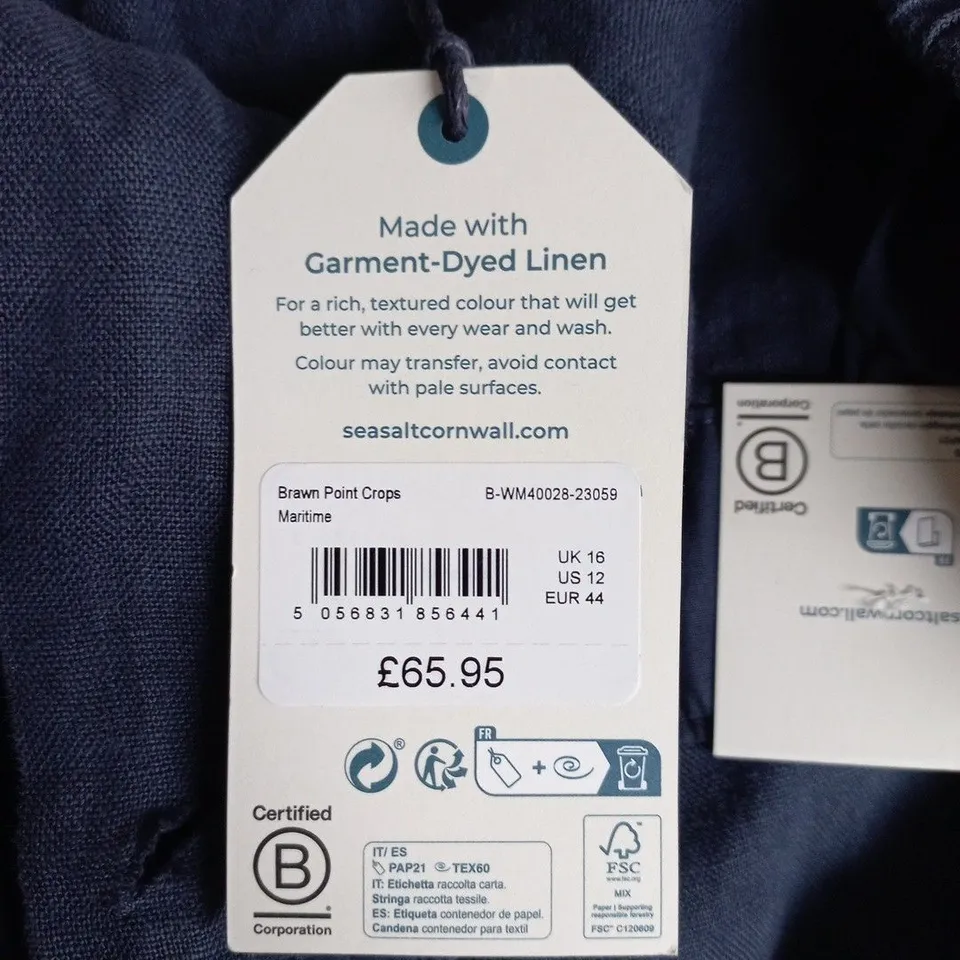 SEA SALT CORNWALL GARMENT-DYED LINEN TROUSERS – UK 16 (US 12, EUR 44)