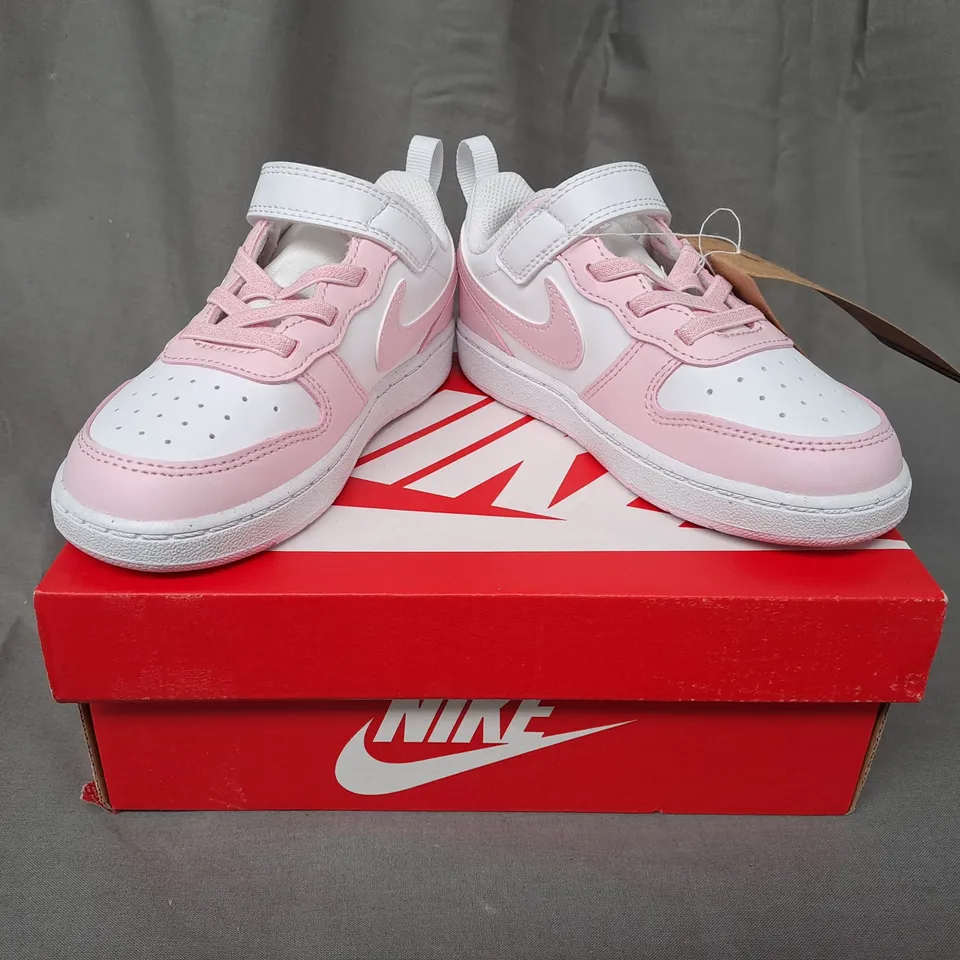 BOXED PAIR OF NIKE COURT BOROUGH LOW RECRAFT KIDS SHOES IN WHITE/PINK UK SIZE 9.5