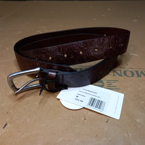 PRETTY GREEN PAISLEY EMBOSSED LEATHER BELT - BROWN - MEDIUM