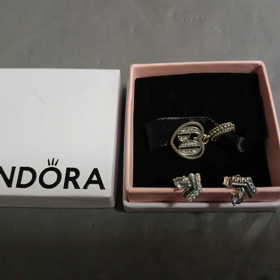 BOXED PANDORA 60 CHARM AND CHEVRON EARRINGS