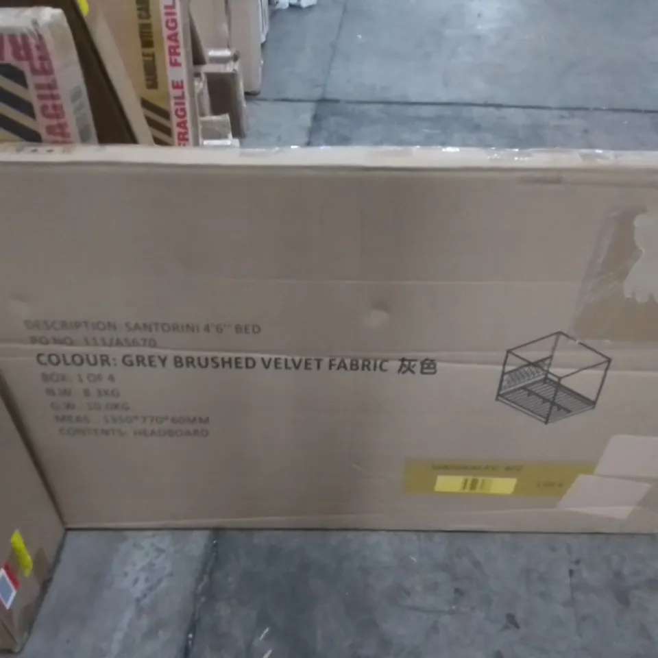 BOXED FOUR POSTER 4FT6 METAL BED (INCOMPLETE 2 BOXES MISSING. HEADBOARD ONLY)