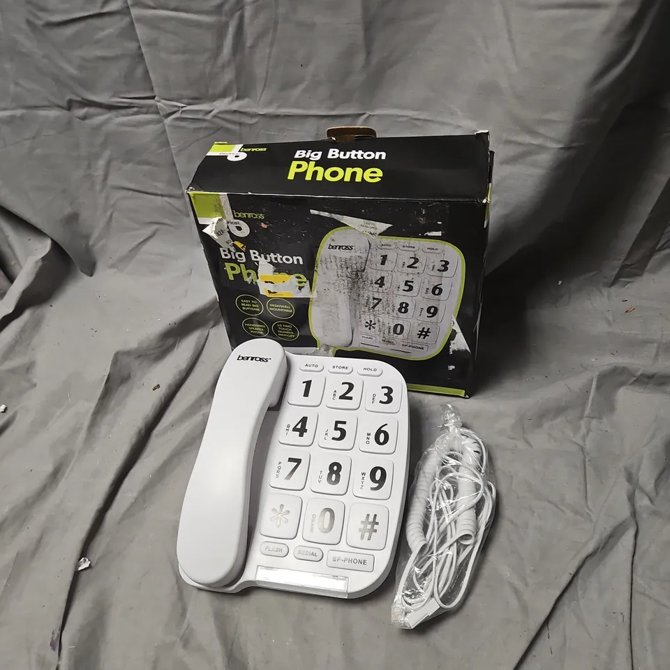 BENROSS BIG BUTTON PHONE – WHITE LANDLINE WITH LARGE KEYPAD (BOXED)