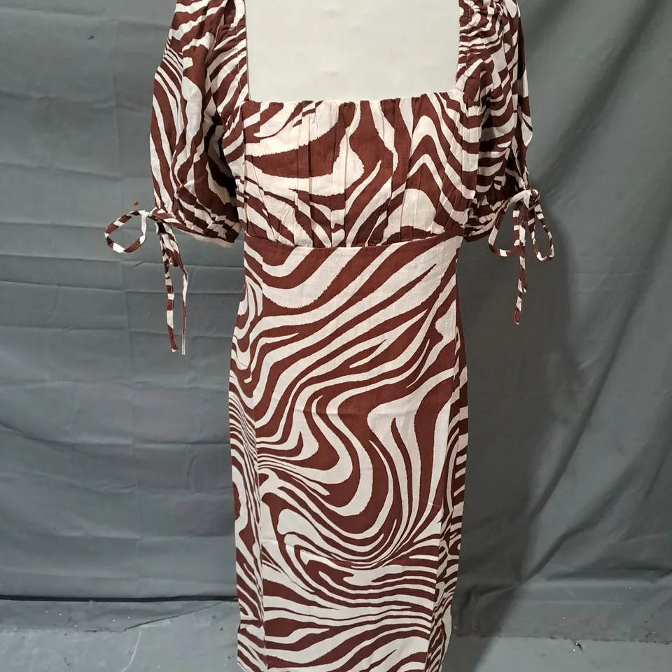NOBODY'S CHILD HEIDI MIDAXI DRESS IN LIMA ABSTRACT BROWN SIZE 10