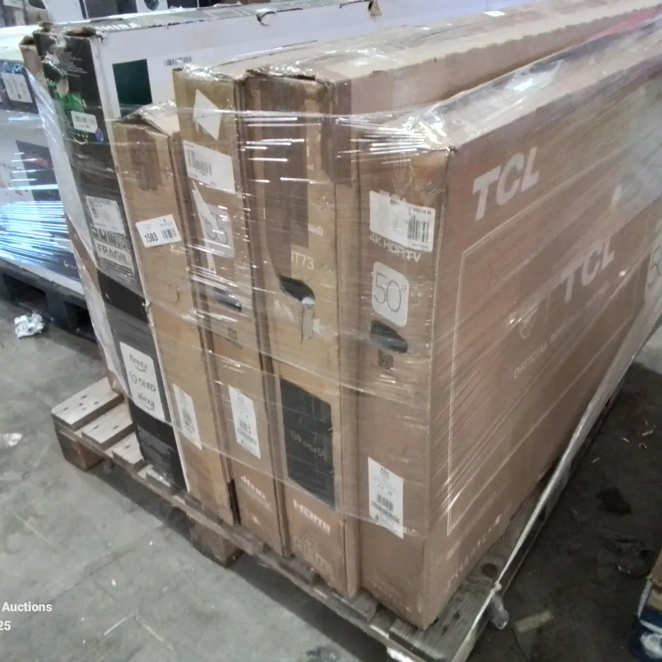 PALLET CONTAINING APPROXIMATELY 7  MIXED BRAND TELEVISIONS SIZES VARY