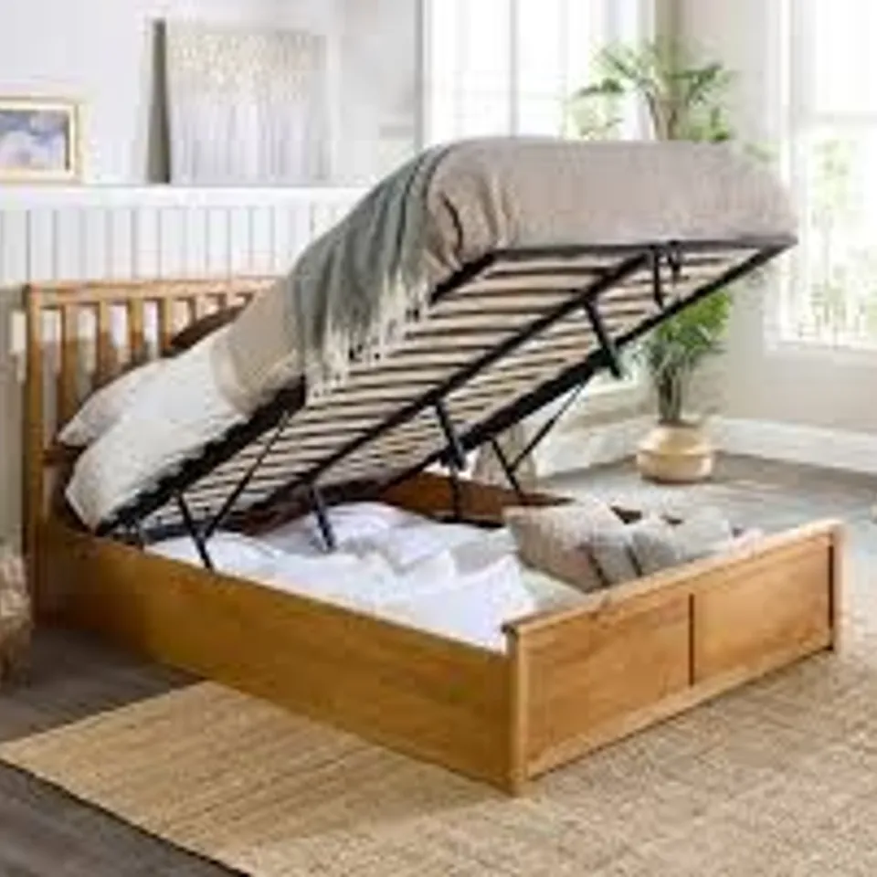 BOXED ASPIRE WOODEN OTTOMAN STORAGE BED IN NATURAL - DOUBLE (2 BOXES)