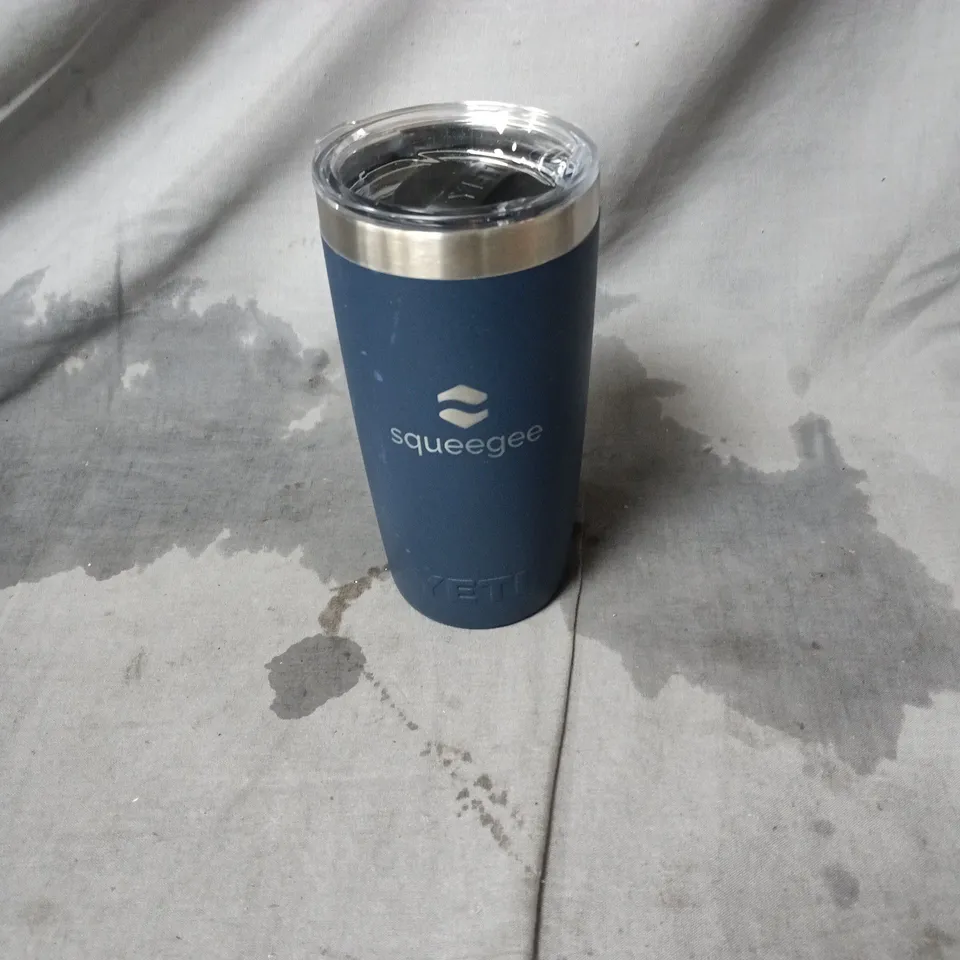 YETI INSULATED TRAVEL TUMBLER WITH BLUE NEOPRENE SLEEVE