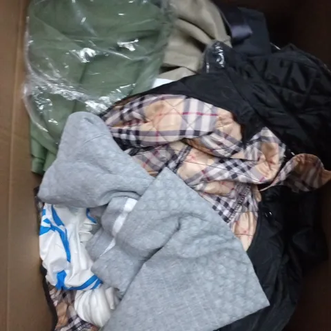 LARGE BOX OF APPROXIMATELY 25 ASSORTED CLOTHING ITEMS IN VARIOUS COLOURS, STYLES AND SIZES - COLLECTION ONLY