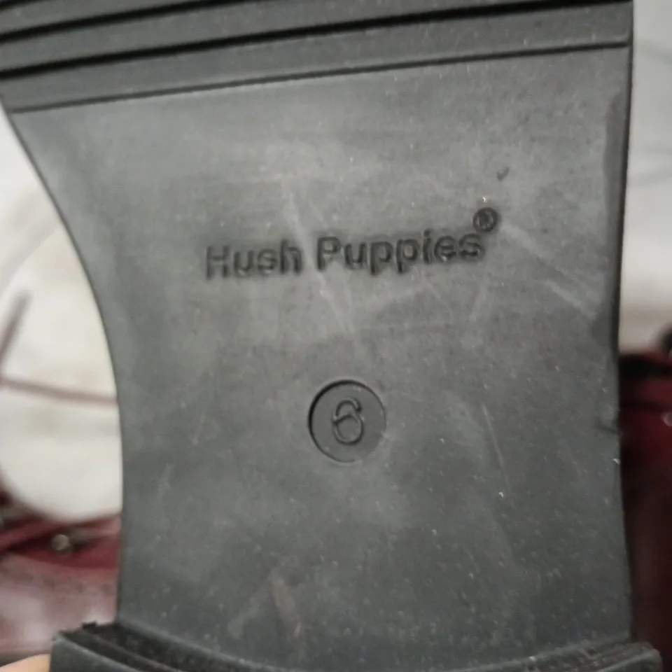 HUSH PUPPIES BURGUNDY LEATHER KNEE-HIGH BOOTS - LACE-UP WITH SIDE ZIP (WOMEN'S) PAIR - UK 6