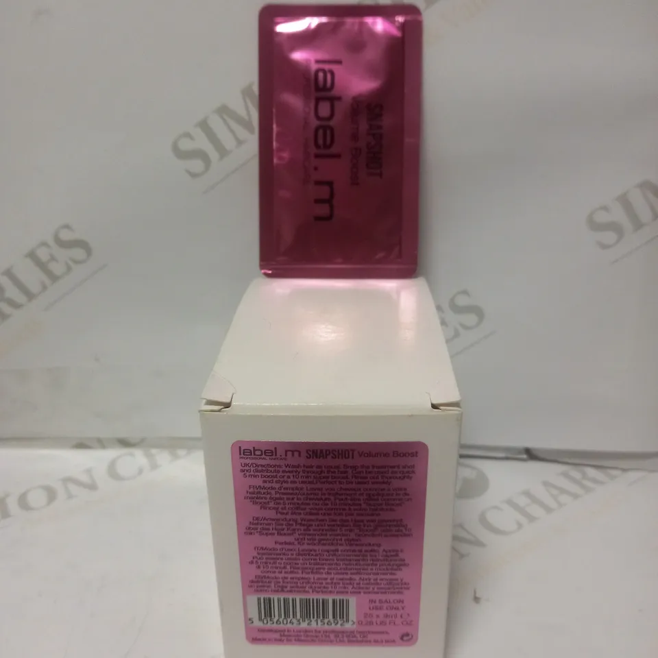 BOX TO CONTAIN APPROX. 25 X LABEL. M SNAPSHOT VOLUME BOOST TREATMENTS 9ML