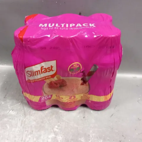 THREE PACKS OF SLIMFASTRASPBERRY AND WHITE CHOC TASTY BALANCED MEAL SHAKES 6 X 325ML PER PACK