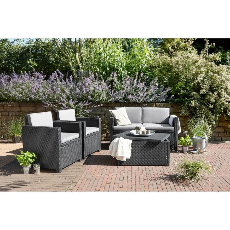 BOXED 4 SEATER RATTAN EFFECT SOFA SET