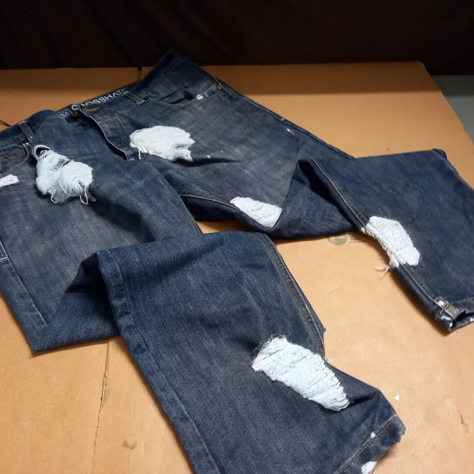 PAIR OF CROSSHATCH DISTRESSED JEANS - W38 L 30