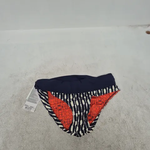 WHITE STUFF REVERSIBLE FOLD-DOWN BIKINI BOTTOM – NAVY WITH ORANGE PANELS, UK 10