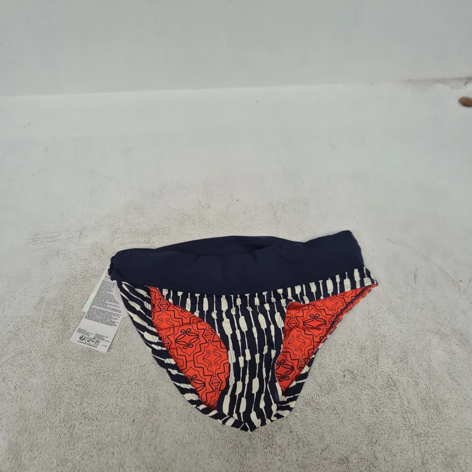 WHITE STUFF REVERSIBLE FOLD-DOWN BIKINI BOTTOM – NAVY WITH ORANGE PANELS, UK 10