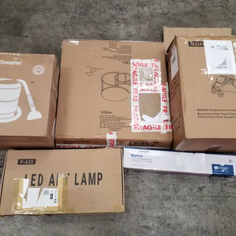 PALLET OF ASSORTED PRODUCTS INCLUDING LED ART LAMP, COFFEE TABLE, VACMASTER, PRAM