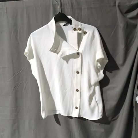 ZARA WHITE BUTTON-FRONT BLOUSE, SIZE S