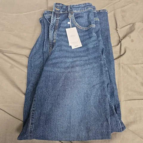 UK 12 MANGO MNG WIDE-LEG INDIGO JEANS – HIGH-WAIST, INDIGO FABRIC