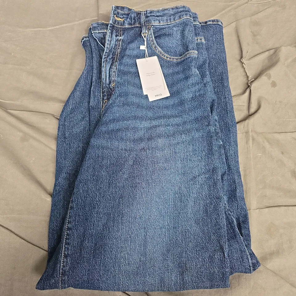 UK 12 MANGO MNG WIDE-LEG INDIGO JEANS – HIGH-WAIST, INDIGO FABRIC