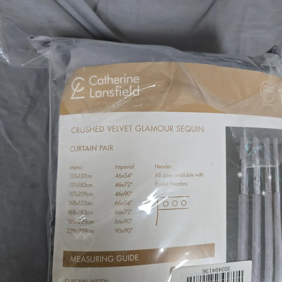 CATHERINE LANSFIELD CRUSHED VELVET GLAMOUR SEQUIN CURTAIN PAIR