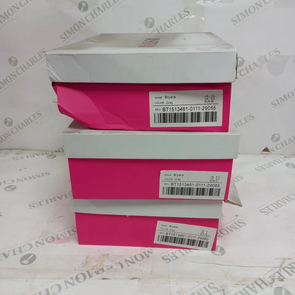 3 BOXED PAIRS OF JUSTFAB BRYARA KNEE HIGH BOOTS IN GREY TO INCLUDE SIZES 3.5, 4, 4.5 