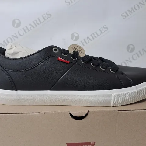 BOXED PAIR OF LEVI WOODWARD BLACK TRAINERS - SIZE 9